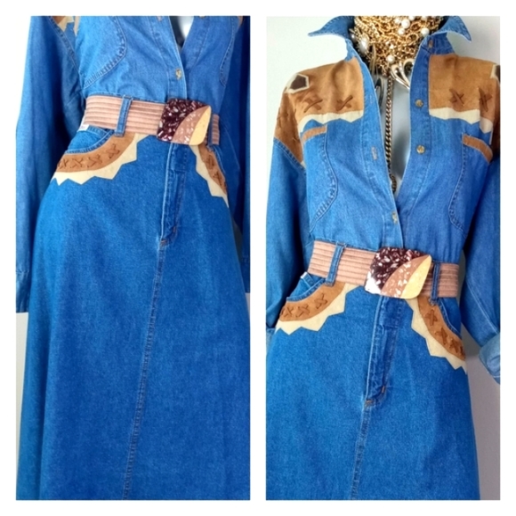 "WESTERN CHIC" VintAge Denim Two-PiEcE Skirt Set - Picture 2 of 15